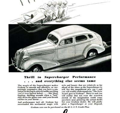 1936 Graham Supercharger sedan Ad “THRILL-L-L…”