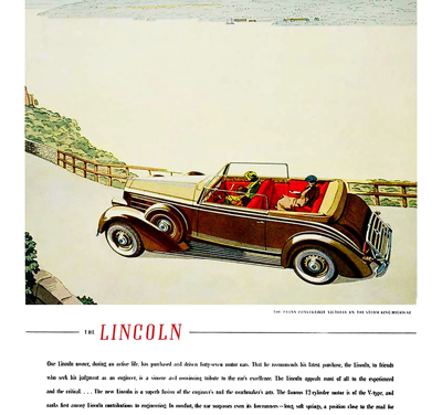 1936 Lincoln K Series Ad “The Lincoln owner during an active life . . .”