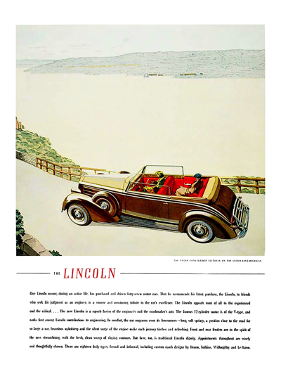 1936 Lincoln K Series Ad "The Lincoln owner during an active life . . ."