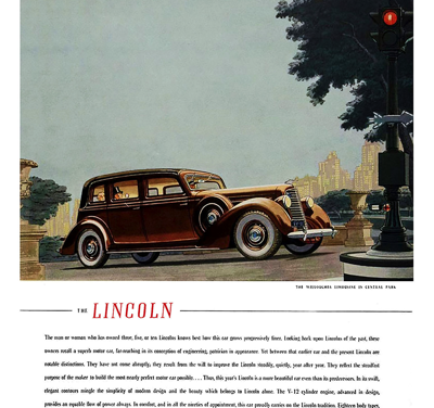 1936 Lincoln K Series Ad “The man or woman who has owned three, five, or ten Lincolns . . .”