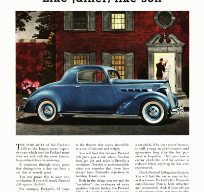 1936 Packard 120 ad #2 (8.0 x 11.2) “Like father, like son…”