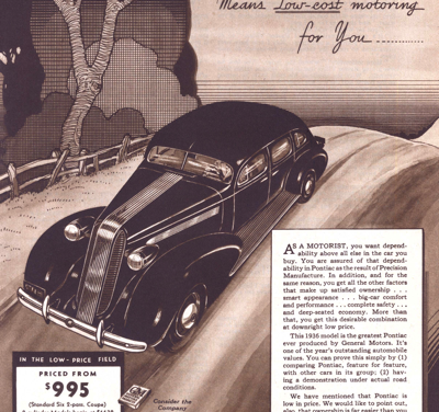 1936 Pontiac 4-door Sedan, Canadian magazine Print Ad