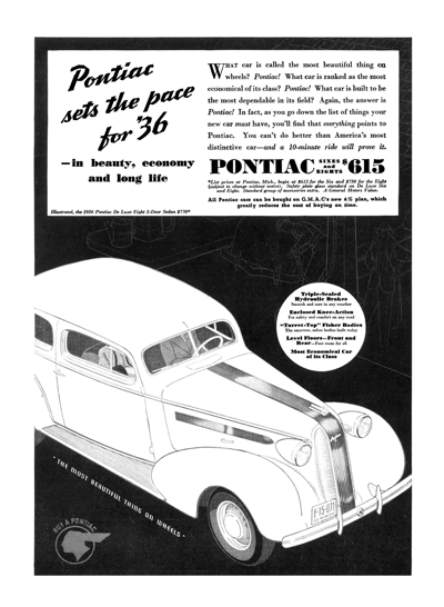 1936 Pontiac 2-door Sedan, Pontiac sets the pace for '36