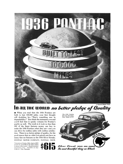 1936 Pontiac 4-door Sedan, magazine ad, Built to Last