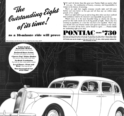 1936 Pontiac 4-door Sedan, magazine ad, The Outstanding Eight of it’s time!