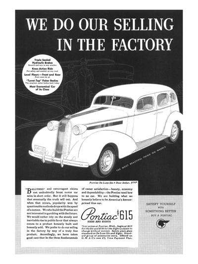 1936 Pontiac 4-door Sedan, We do our Selling in the Factory