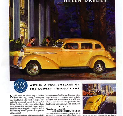 1936 Studebaker Ad “It’s styled by Helen Dryden” (10.8 x15.0)