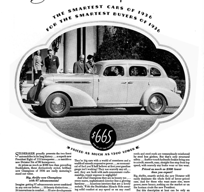 1936 Studebaker Ad “Studebaker presents the smartest cars of 1936” (11.8 x 16.0)