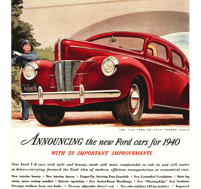 1940 Ford Fordor Print Ad “Announcing the new Ford Cars for 1940”