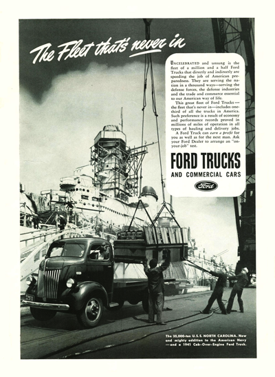1941 Ford COE Truck Print Ad "The fleet that's never in"