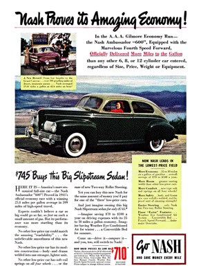 1941 Nash 600 Ad “Nash proves its amazing economy!”