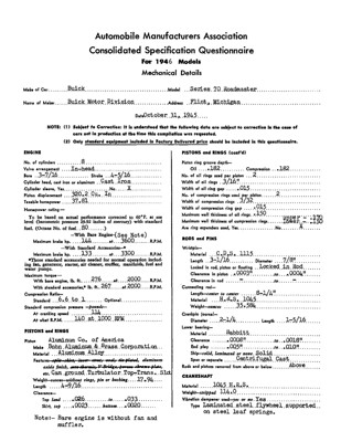 1946 Buick AMA Specification Sheets Roadmaster