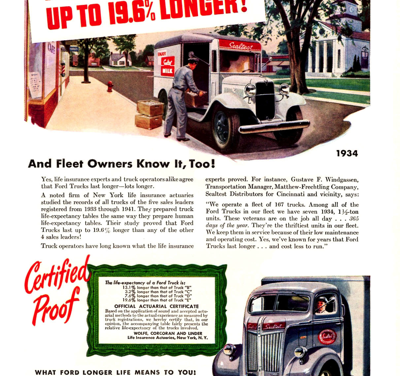 1947 Ford COE Truck Print Ad “Life insurance experts prove…”
