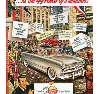 1949 Ford Convertible Print Ad “It’s the ’49 Ford by a landslide!”