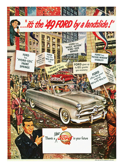 1949 Ford Convertible Print Ad "It's the '49 Ford by a landslide!"
