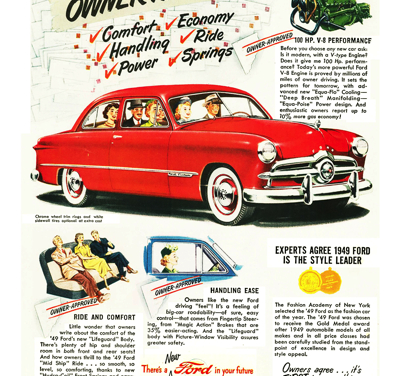 1949 Ford Tudor Print Ad “’49 Ford – Owner Approved!”
