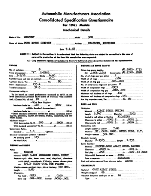 1949 Mercury Eight AMA Specifications