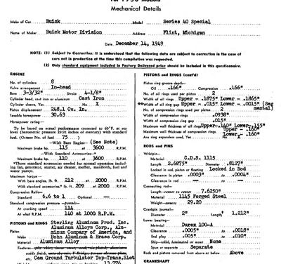 1950 Buick AMA Specification Sheets Series 40