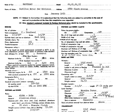 1950 Cadillac AMA Specification Sheets Full Line