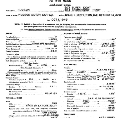 1950 Hudson AMA Specification Sheets for Super 8-Commadore 8