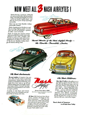 1950 Nash All-line Ad "Now Meet all 3 Nash Airflytes!"