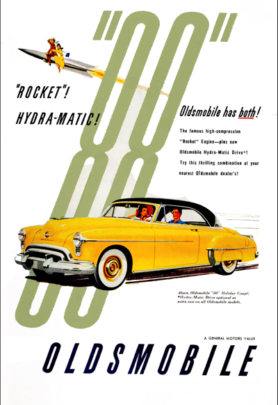 1950 Oldsmobile 88 Ad "Rocket and Hydramatic"