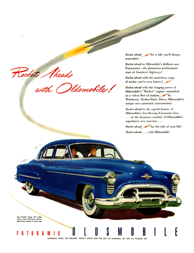 1950 Oldsmobile 98 Ad "Rocket Ahead with Oldsmobile!"