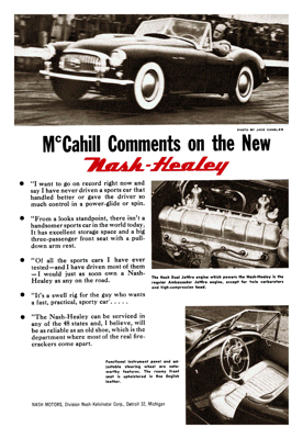 1951 Nash Healey Ad "McCahill comments on the new Nash-Healey"