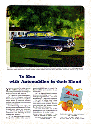 1952 Nash Ad "To men with automobiles in their blood"