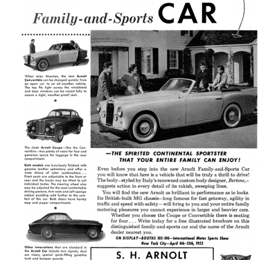 1953 Arnolt Ad “Presenting the new Arnolt”