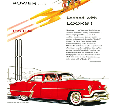 1953 Oldsmobile Super 88 Ad “Packed with power, loaded with looks”