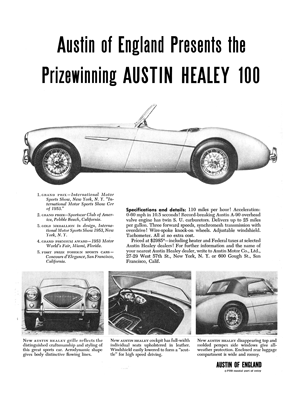1953 Austin Healey Ad "Austin presents the prizewinning Austin Healey 100"