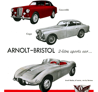 1954 Arnolt Ad “Family sports car . . . 2 Lliter sports car.”