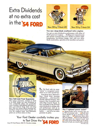 1954 Ford Print Ad “Extra Dividends at no extra cost”