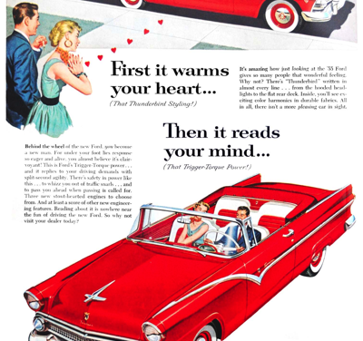 1955 Ford Convertible Print Ad “First it warms your heart . . .”