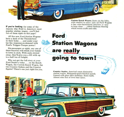 1955 Ford Station Wagon Ad “Ford Station Wagons are really going to town!”