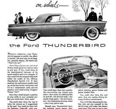 1955 Ford Thunderbird Print Ad “Seventh Heaven on Wheels”B & W version