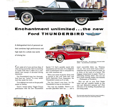 1955 Ford Thunderbird Print Ad “Enchantment Unlimited . . . “