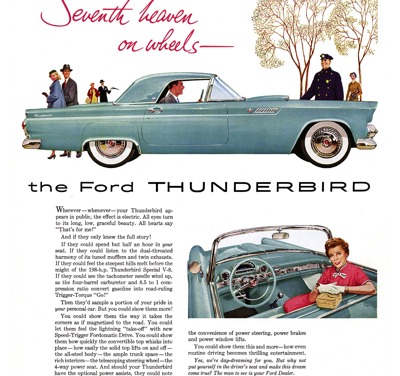 1955 Ford Thunderbird Print Ad “Seventh Heaven on Wheels”