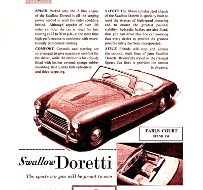 1955 Swallow Doretti Print Ad “Power graced by elegance”