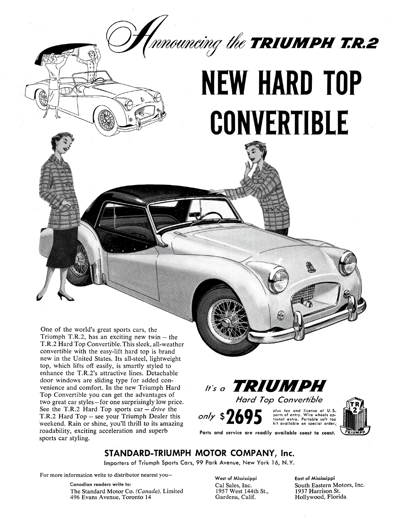 1955 Triumph TR2 Ad "Announcing the Triumph TR2"