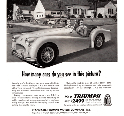 1955 Triumph TR2 Ad “How many cars to you see….”