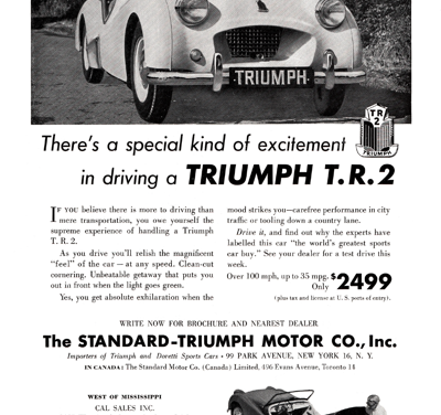 1955 Triumph TR2 Ad “There’s a special kind of excitement..”