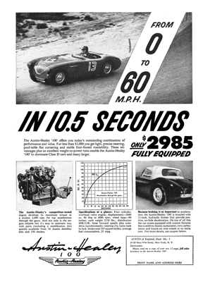 1955 Austin Healey Ad "For 0 to 60 MPH in 10.5 seconds"
