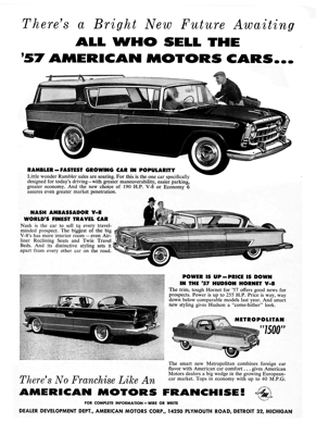 1957 AMC Dealer Franchise Ad "There's a bright new future awaiting"