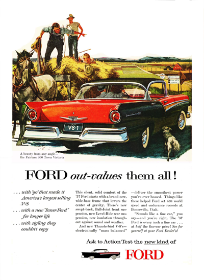 1957 Ford Print Ad "Ford out-values them all!"