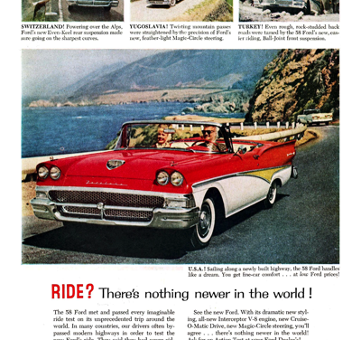 1958 Ford Print Ad “Ride? There’s nothing newer in the world!”