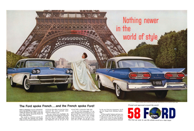 1958 Ford Print Ad "The Ford spoke French . . ."