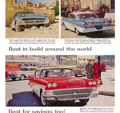 1958 Ford Print Ad “Best in Build around the world”