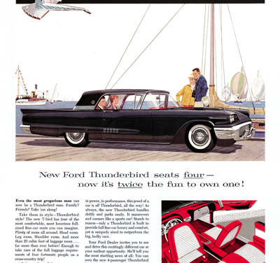 1958 Ford Thunderbird Print Ad “New Ford Thunderbird seats four . . .”
